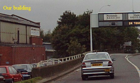 Heading West on the A814 Clydeside Expressway, take the first slip road.