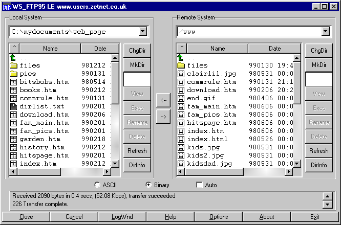 WS FTP Main Screen - Connected