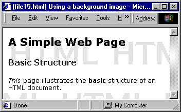 A simple web page with a background image