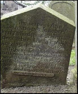 Ann Malcolm's gravestone in Cameron parish churchyard, Fife. 