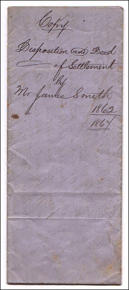 The front of the existing copy of James Smith's will. 