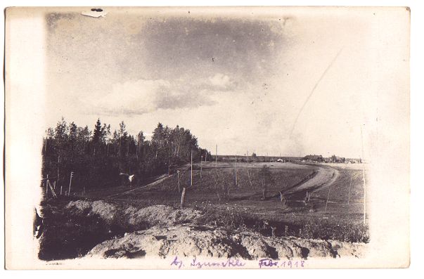 A battle-scarred landscape. Written at the bottom is the date 'Feb 1918'.