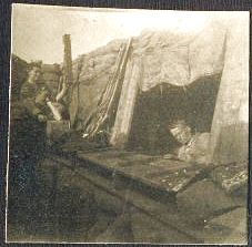 View of a dugout, showing the canvas flap which could be pulled down to give a little privacy.