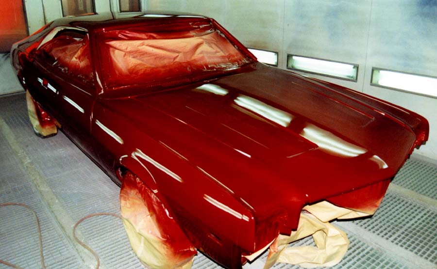 Inside the spray booth