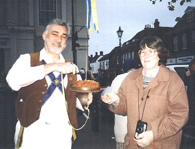 Handing out cake