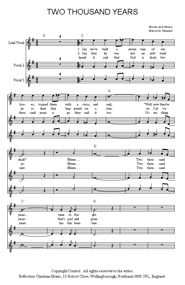 (Page One of 'Two Thousand Years' sheet music in *.gif format)
