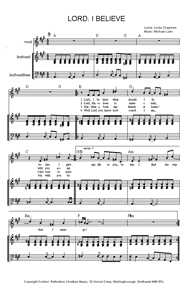 (page one of 'Lord, I Believe' sheet music in *.gif format)