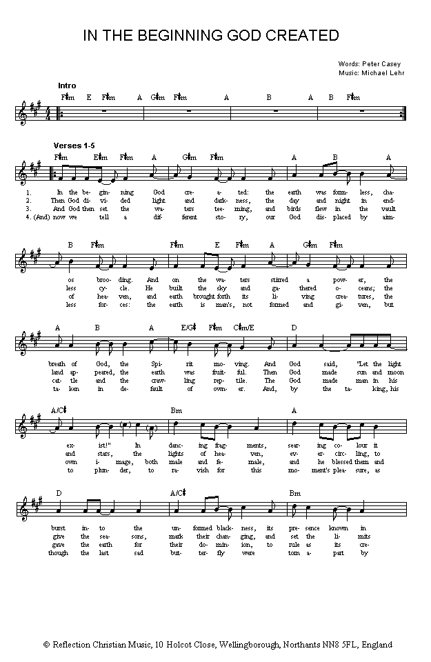 (page one of 'In the Beginning' sheet music in *.gif format)