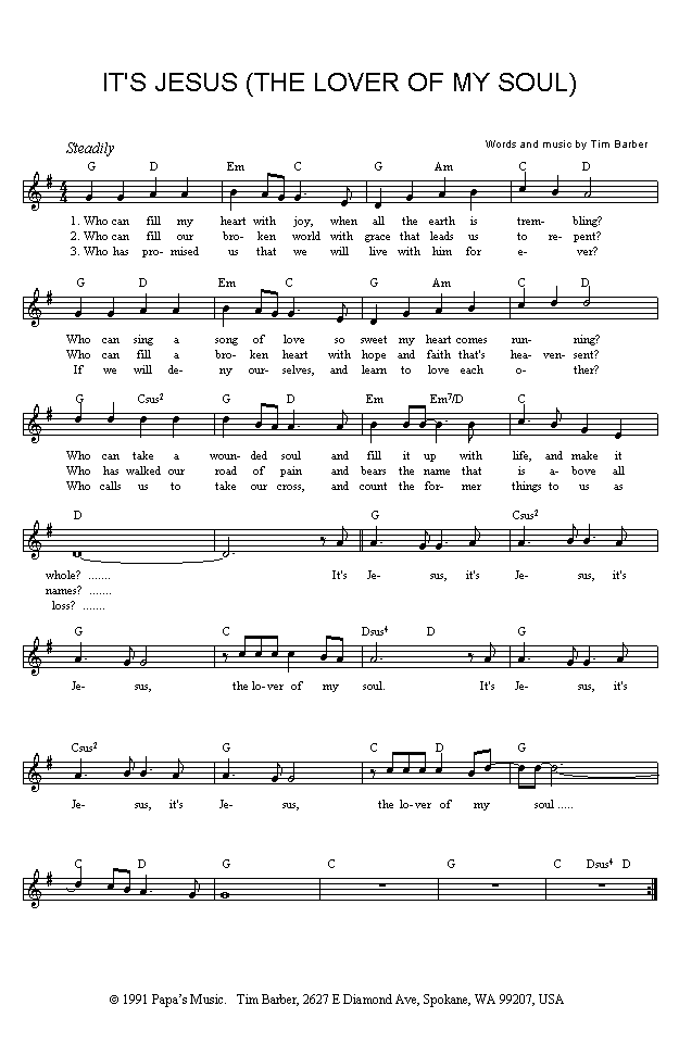 ('It's Jesus (the Lover of my Soul) sheet music in *.gif format)
