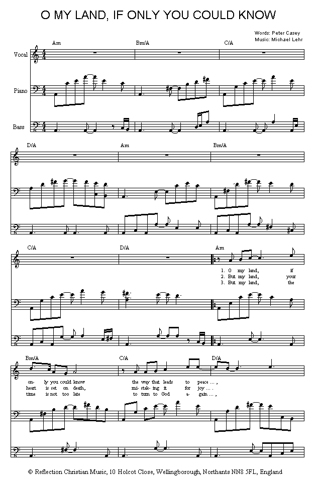 (page one of 'O My Land' sheet music in *.gif format)