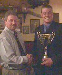 Gary Marshall presents Sean Riley with the Championship Trophy as "Club Man of the Year".