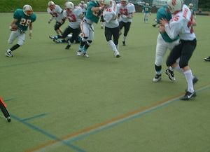 Leading rusher Duncan French gets good blocking.