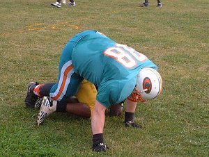 Derek Parry makes sure of the tackle