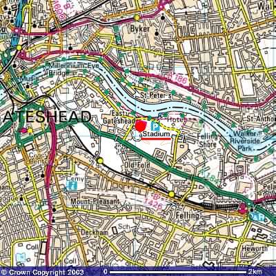 Map showing location of Gateshead Stadium