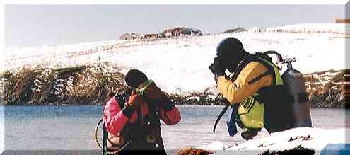 Divers on snowy day