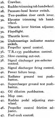 Spitfire IX list of controls 2